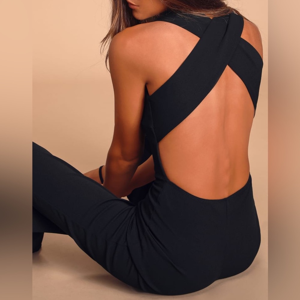 Lulus Thinking Out Loud Black Backless Jumpsuit View 2